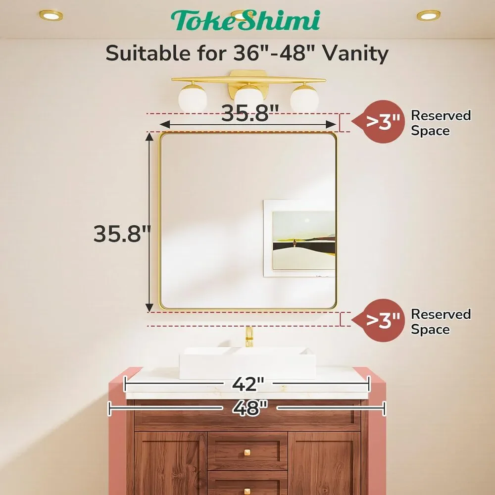 TokeShimi 36x36 Matte Black Bathroom Mirror Square Vanity Wall Mirror